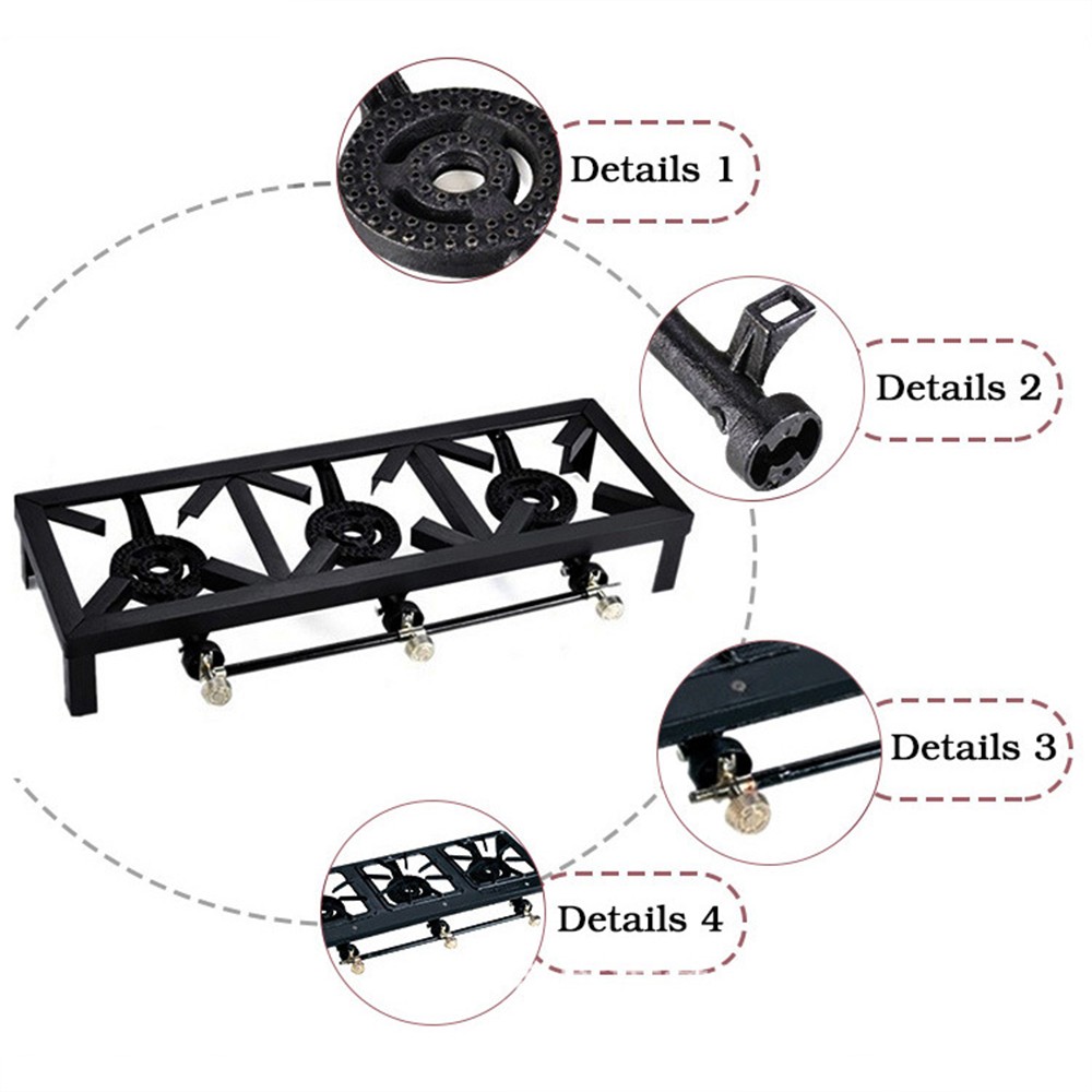 Cast Iron 3 Burner Portable Outdoor Camping Stove Propane Gas LPG BBQ Cooker