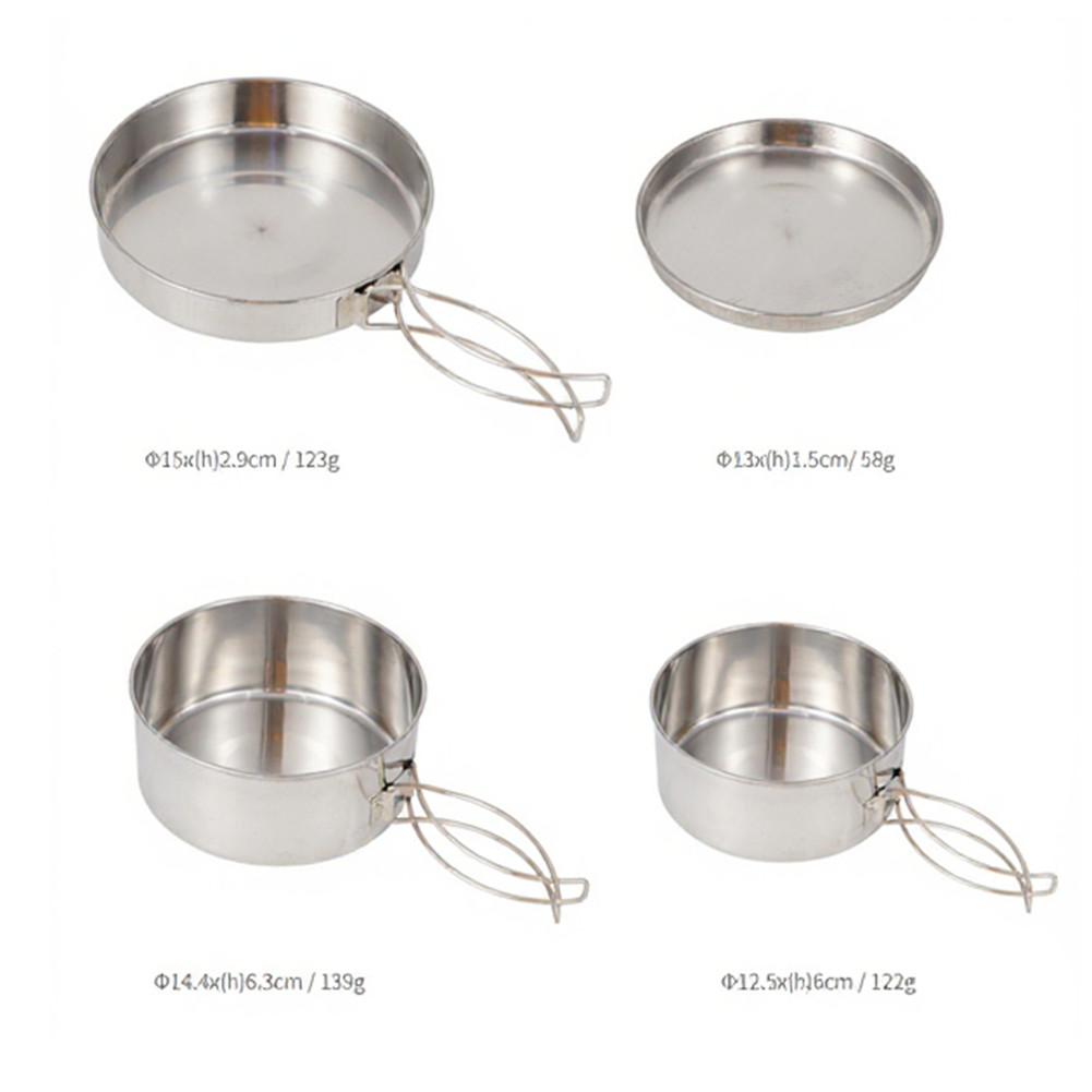 Outdoor 4-Piece Stainless Steel Cookware Set for 2-3 People Camping Hiking