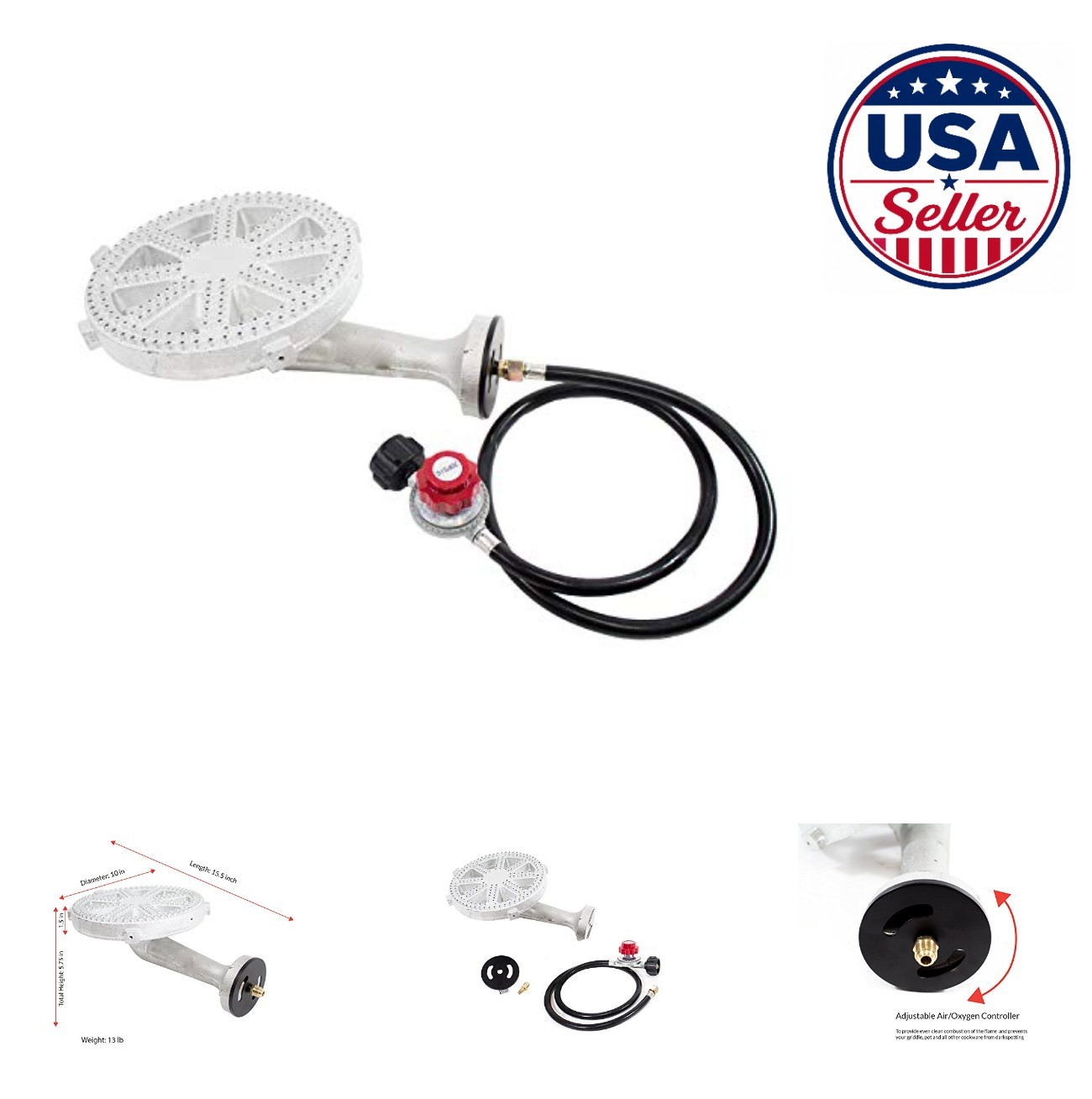 Propane Burner Banjo 10 in Cast Iron 200,000 BTU High Pressure Set 0-20 PSI