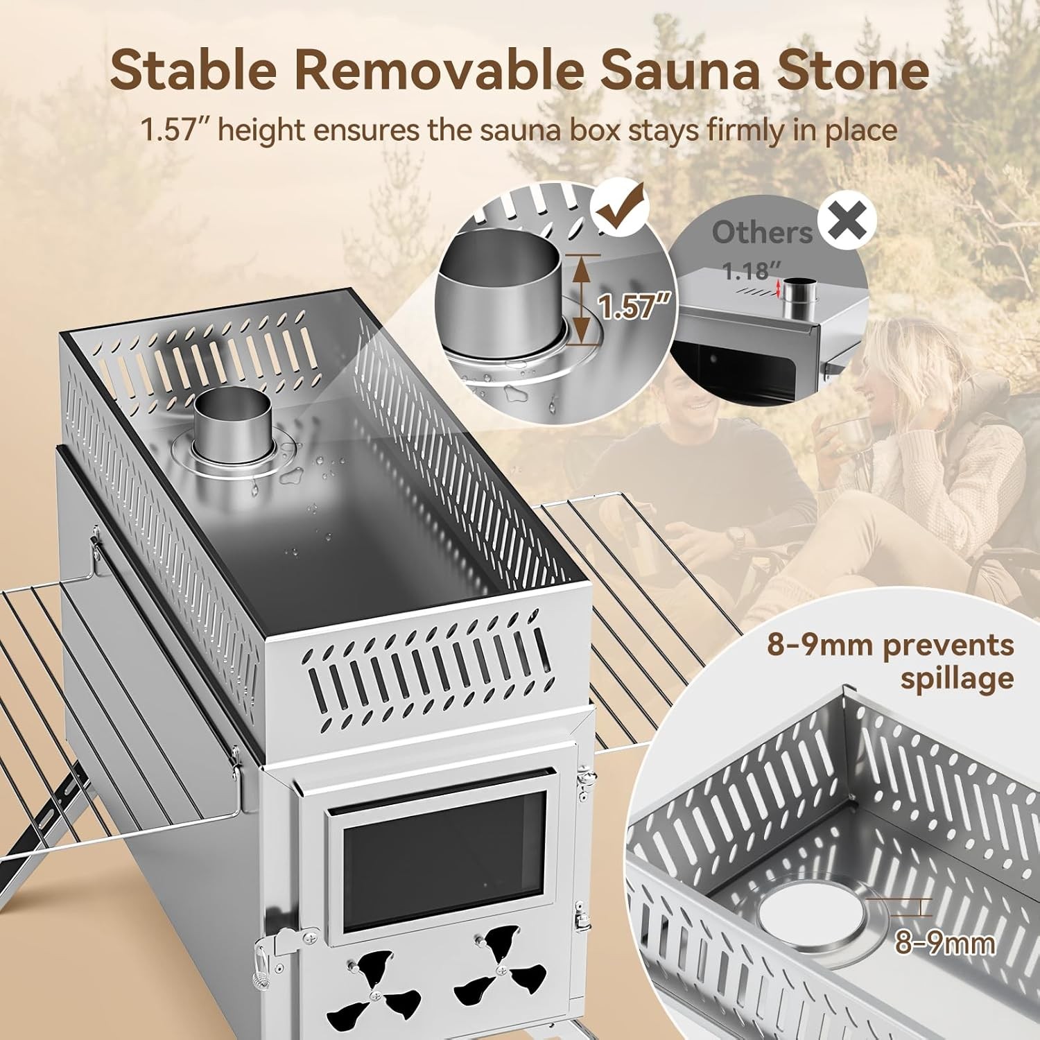 MOPHOTO 2in1 Sauna Hot Tent Stove Burning Stove With Stone Box 8 Chimney Pipes