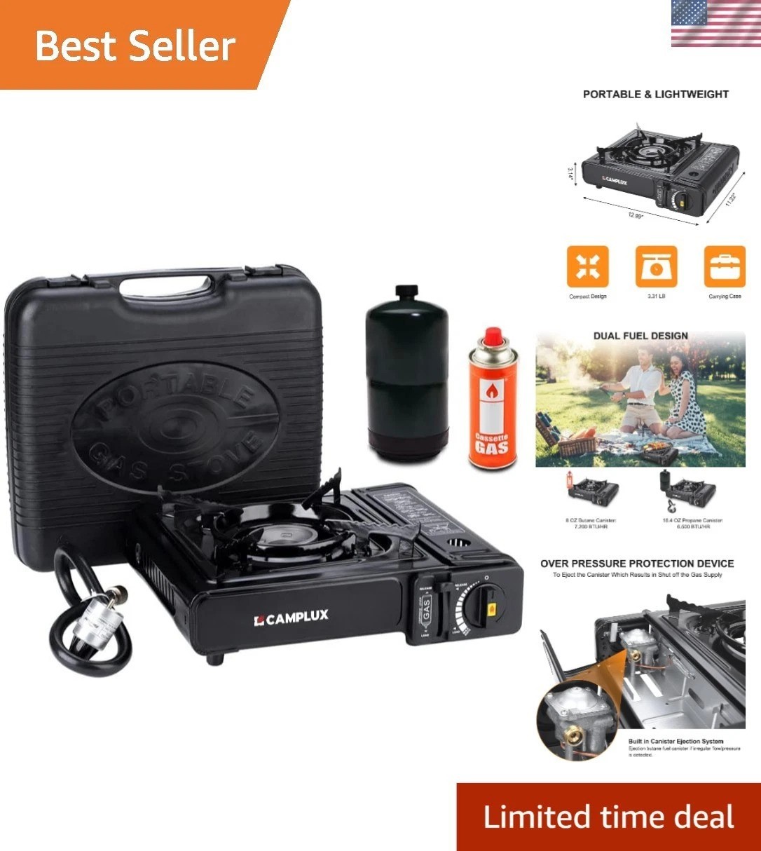 Certified Portable Butane & Propane Stove – Ideal for Camping and Emergency