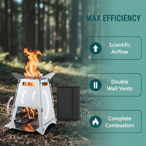 Portable Camp Stove, Foldable Wood Burning Stove for Camping | Foldable, Mini