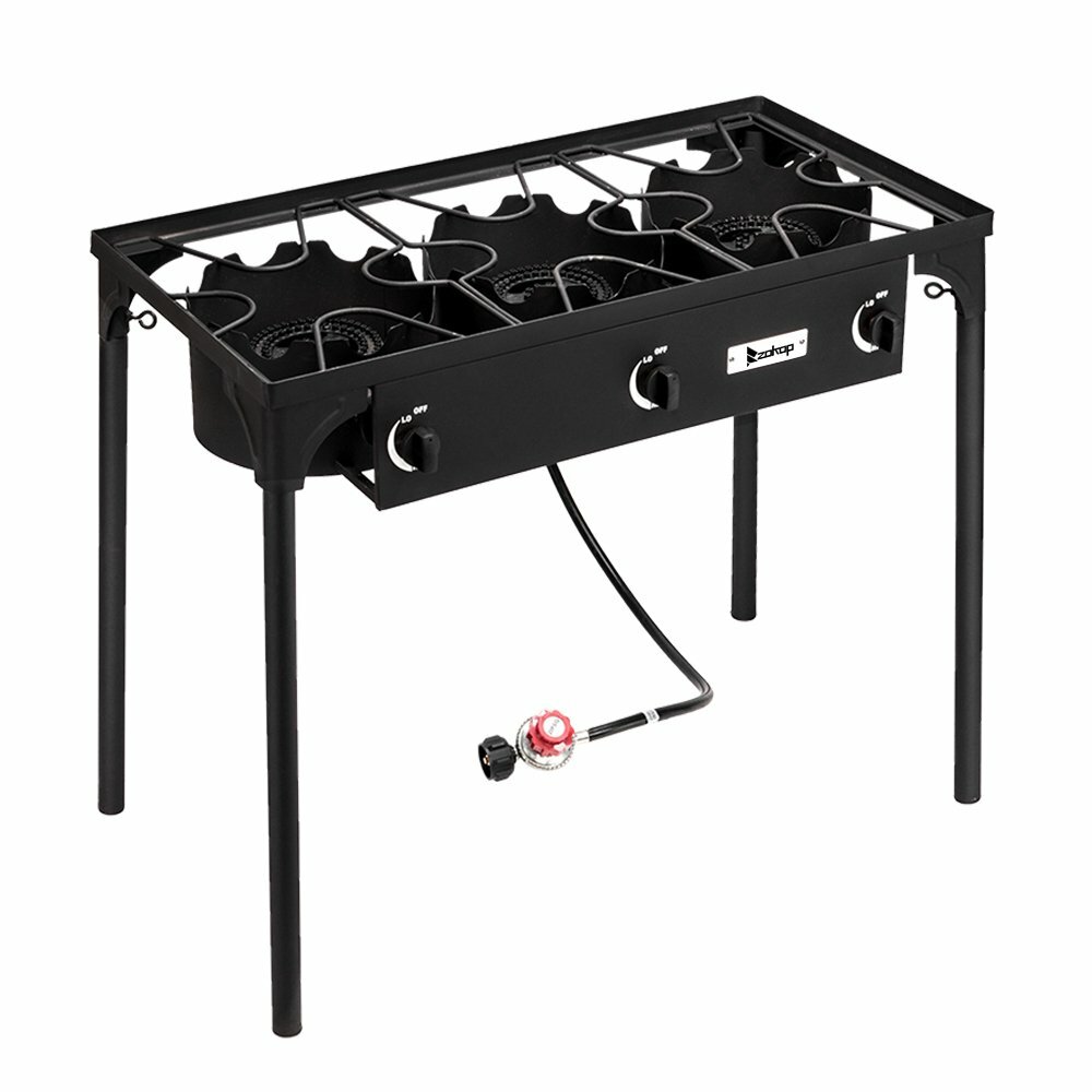 Outdoor Camping Stove 3 Burner Propane Cooker w/ Legs and Regulator 225,000-BTU