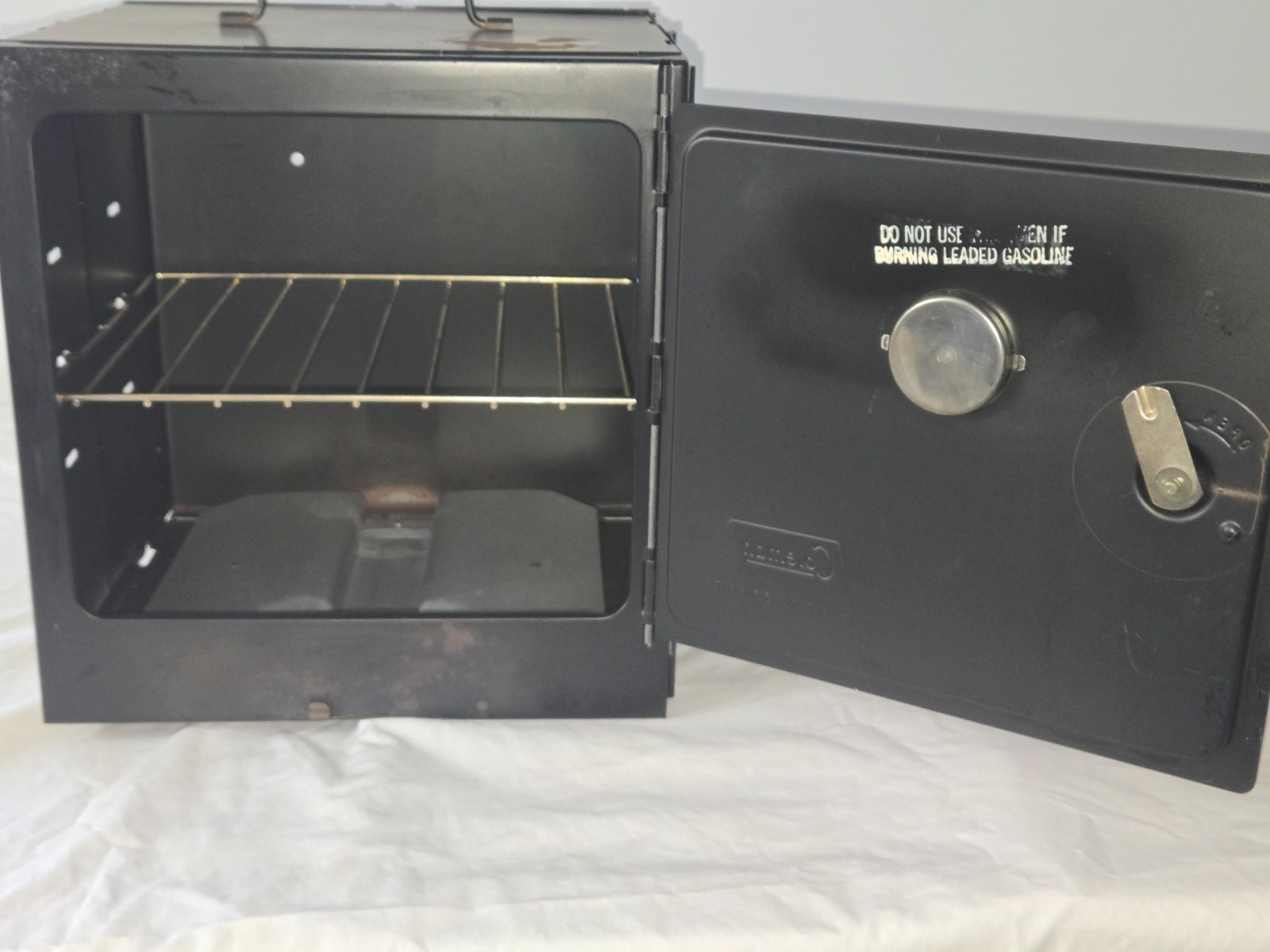 VINTAGE COLEMAN BLACK FOLDING STOVE TOP CAMPING OVEN