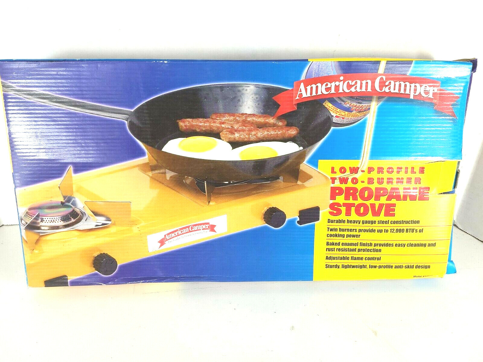 Vtg American Camper Low Profile Two Burner Propane Stove 1080B Yellow + BONUS!!