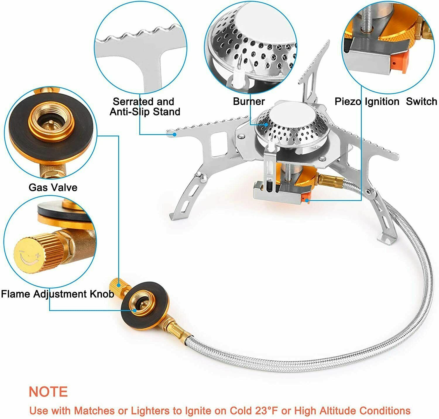Butane Propane Burner Portable Gas Camping Stove w/Adapter Outdoor Hiking Picnic