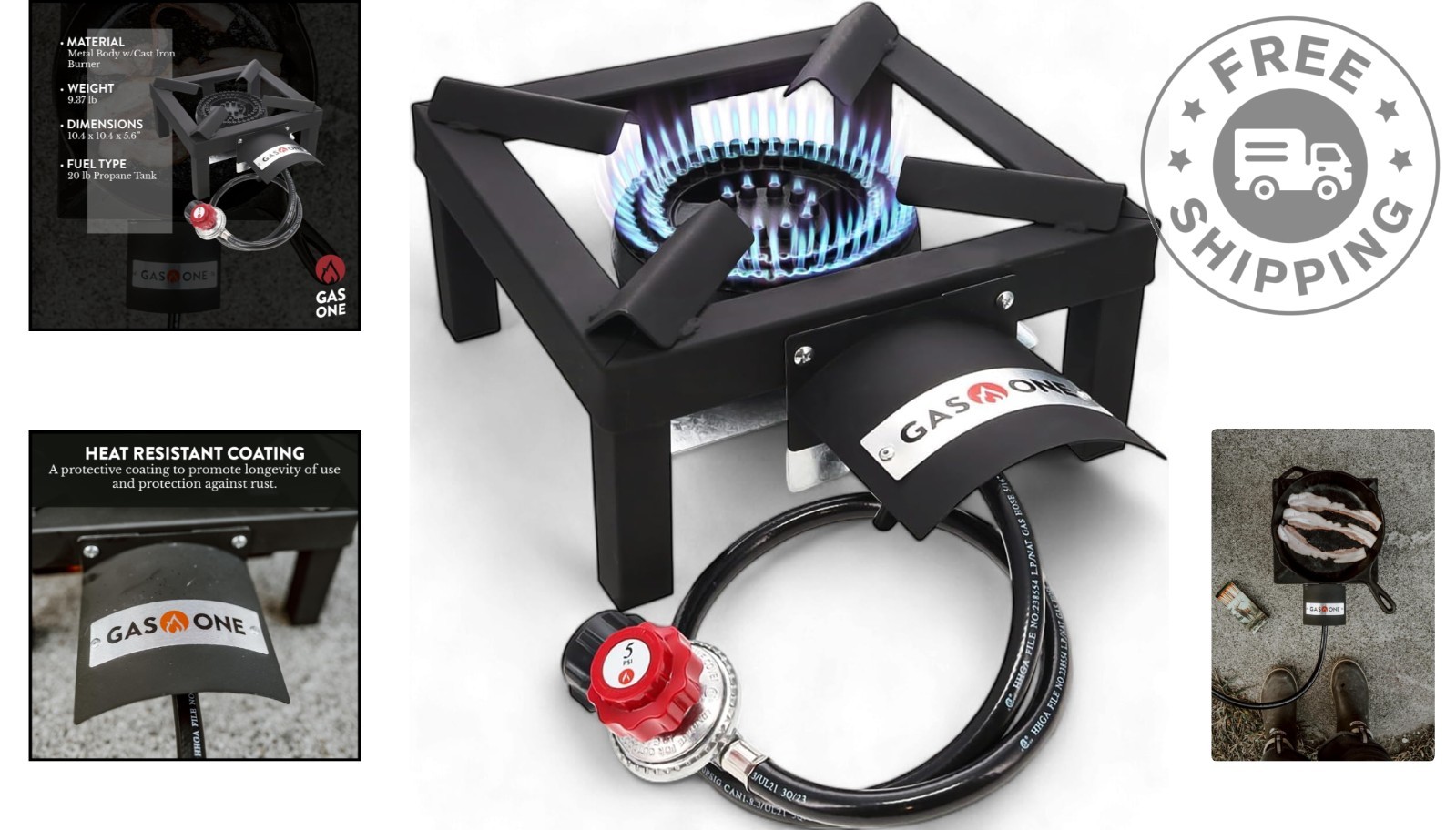 Portable High-Output Propane Burner with Heat Shield for Camping & Seafood Boils