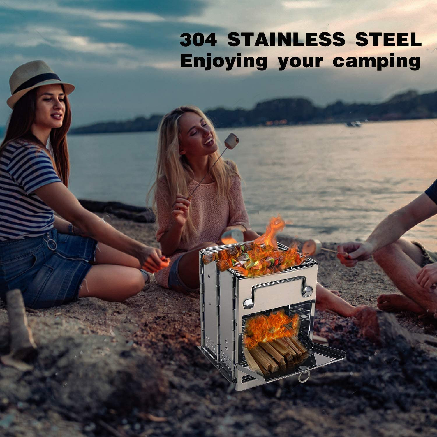 Camping Wood Burning Stove, Stainless Steel Compact Portable Foldable Mini Mult