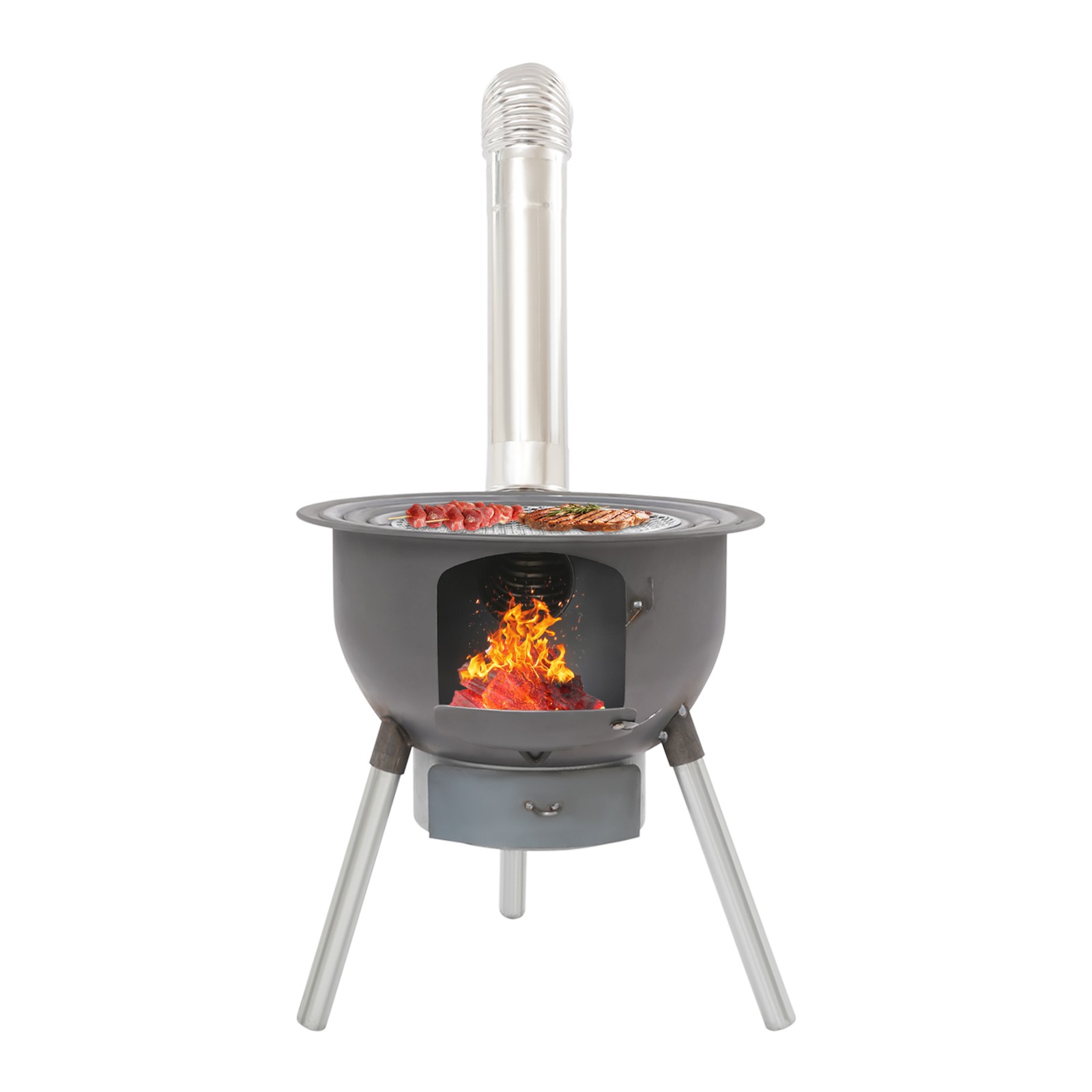 Wood Stove Portable Camping Wood Burning Stove with Chimney Pipe BBQ Stove New！
