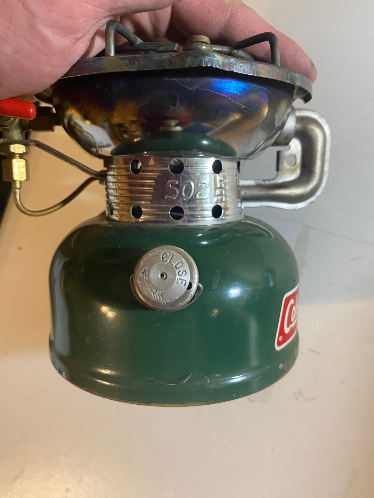 Vintage Coleman Camp Stove 502-700 Burner Metal Carrying Case Container 1976