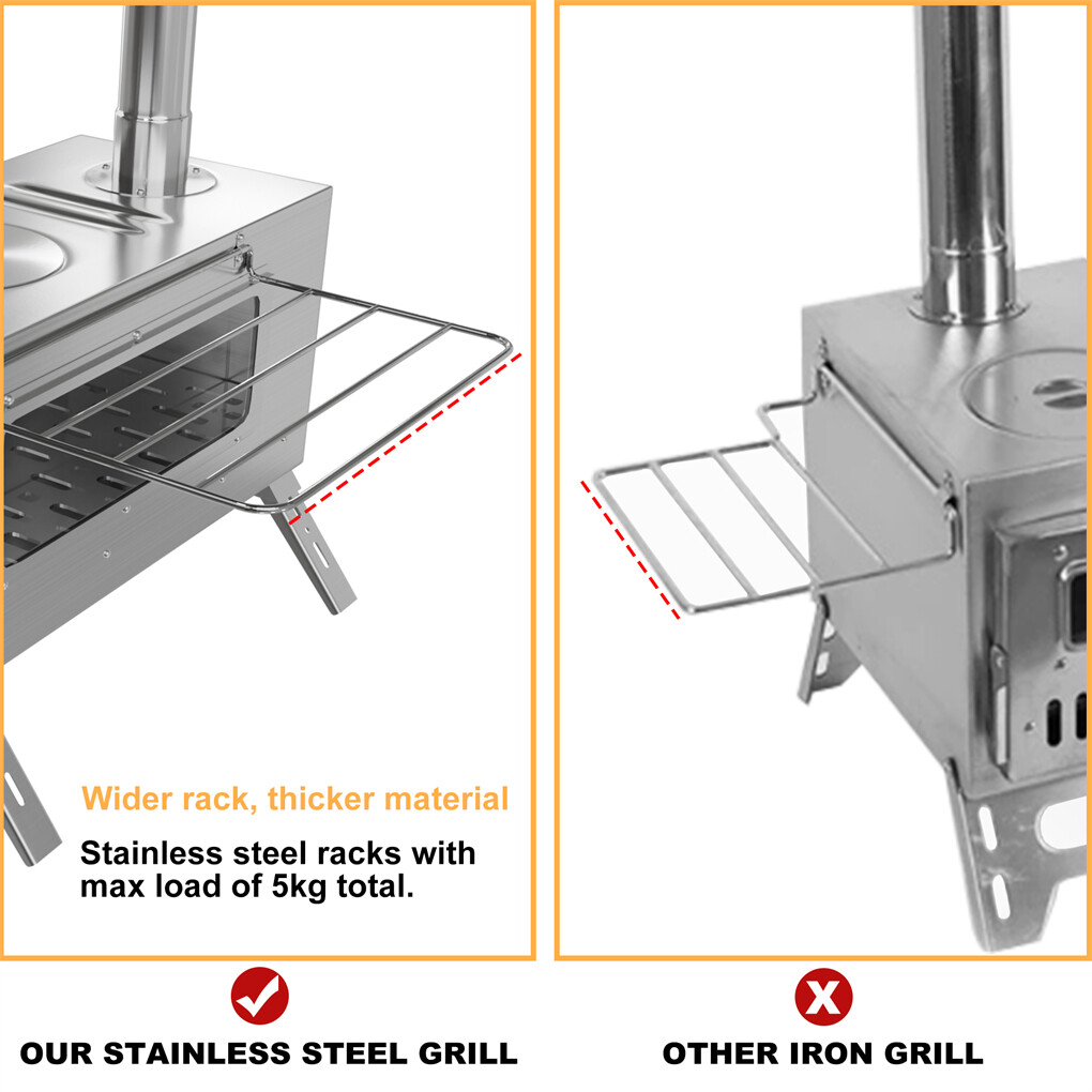 Stainless Steel Camp Tent Stove Log Wood Burning Stove for Outdoor Tent Shelters