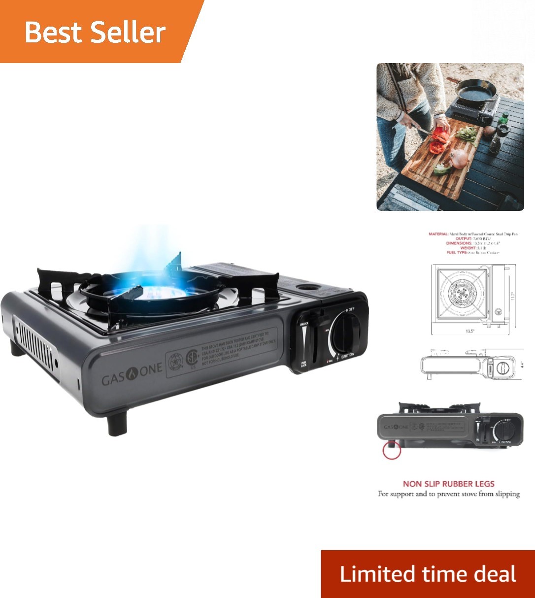 High-Output Portable Butane Stove with Carrying Case – 7650 BTU Safety Approved