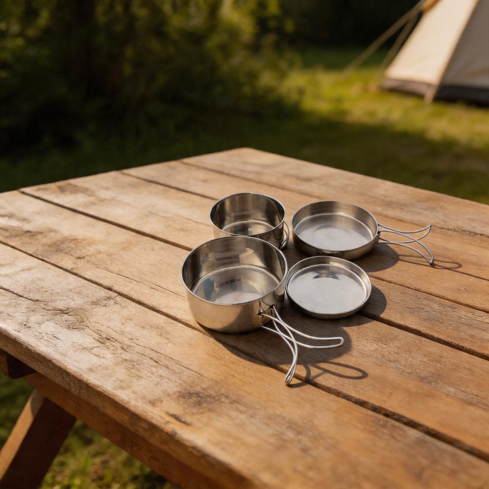 Outdoor 4-Piece Stainless Steel Cookware Set for 2-3 People Camping Hiking