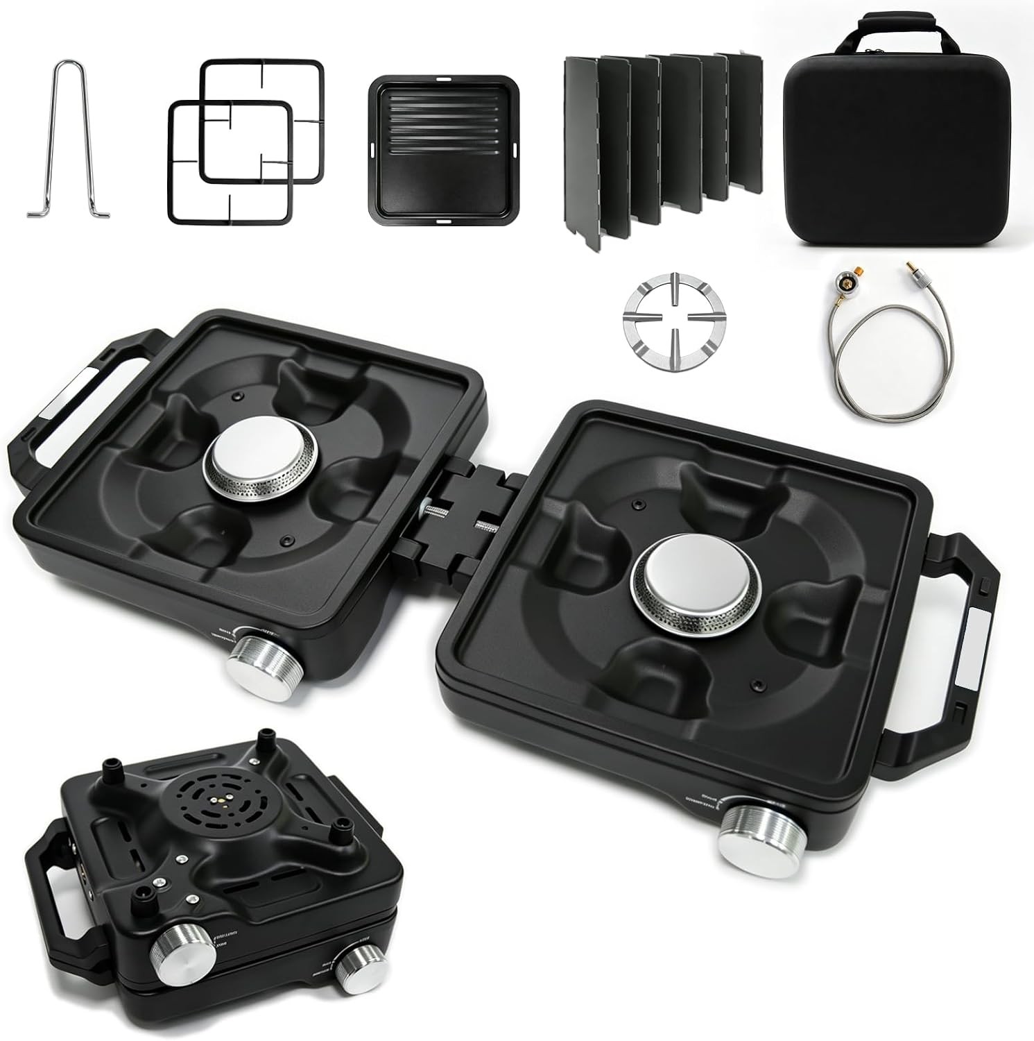2 Burner Portable Camp Stove 24000 BTU Propane Camping Stove W/ Windshield