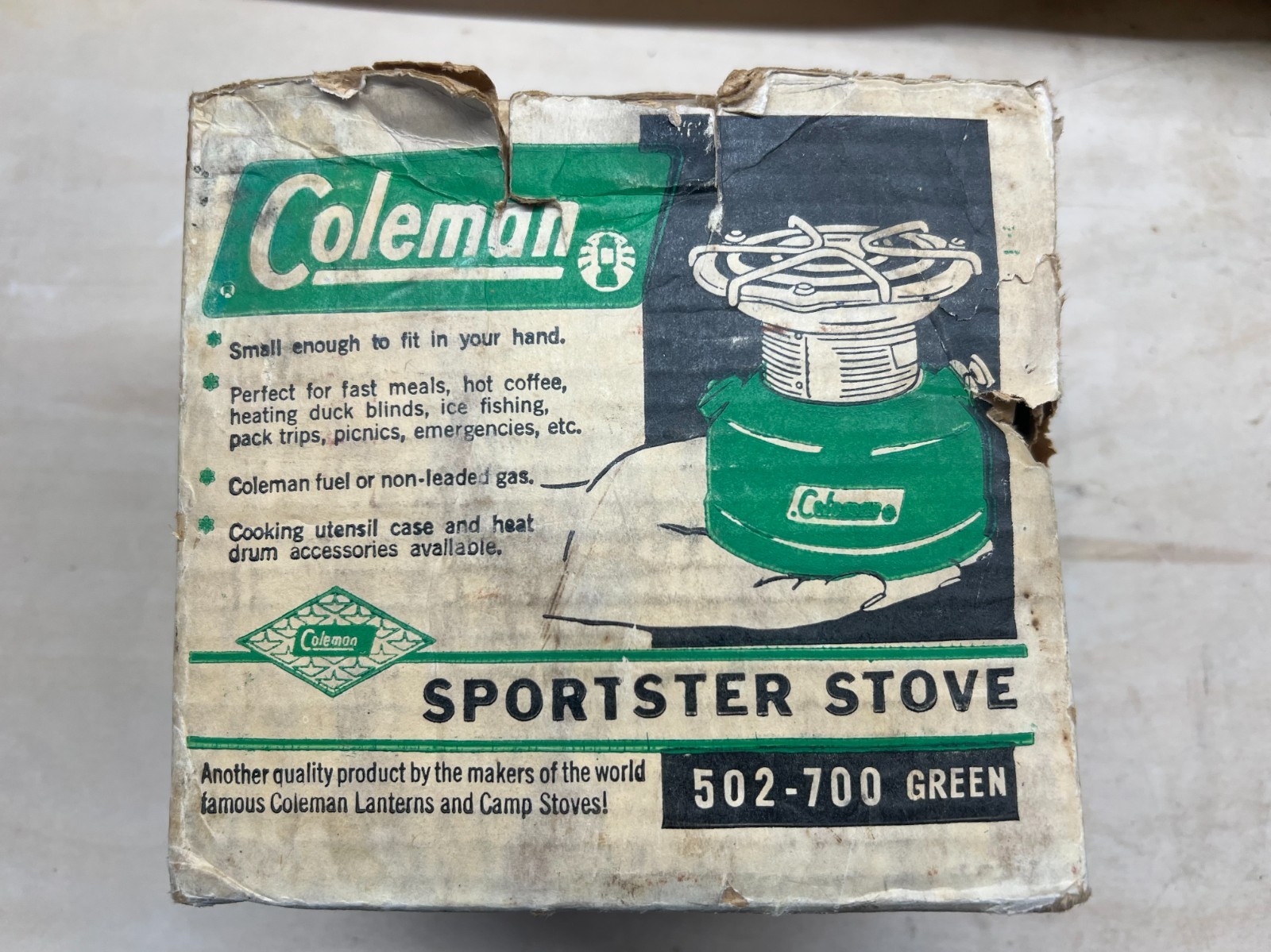 1963 Coleman 502 Camping Sportster Green Stove One Burner VINTAGE with Box