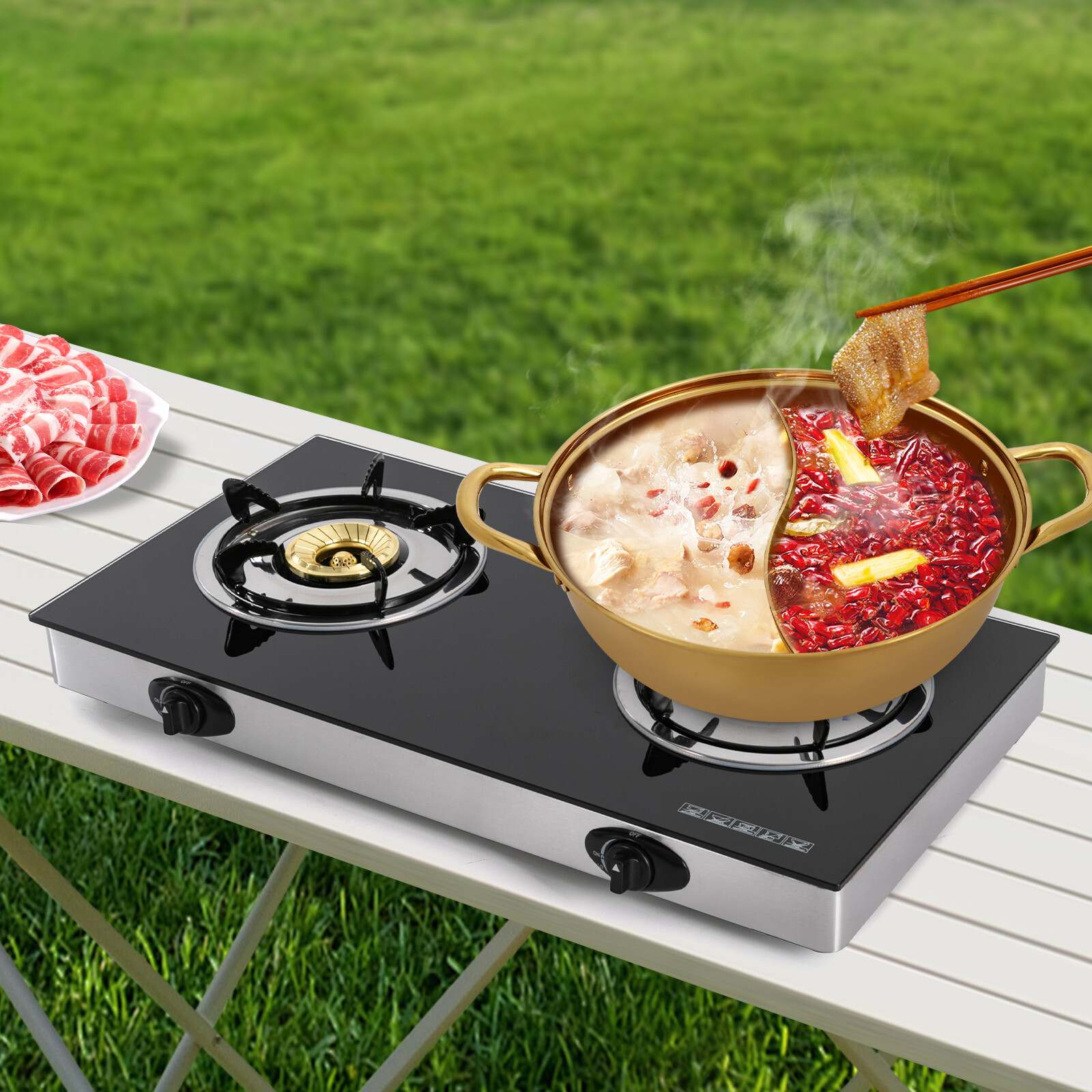 New Portable Auto Ignition LPG Stove 2-burner Gas Stove Countertop 2.5KW/h Black