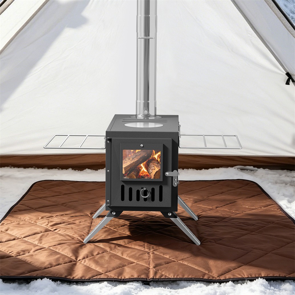 Portable Wood Burning Stove w Pipes Hot Tent Stove for Outdoor Camping & Heating