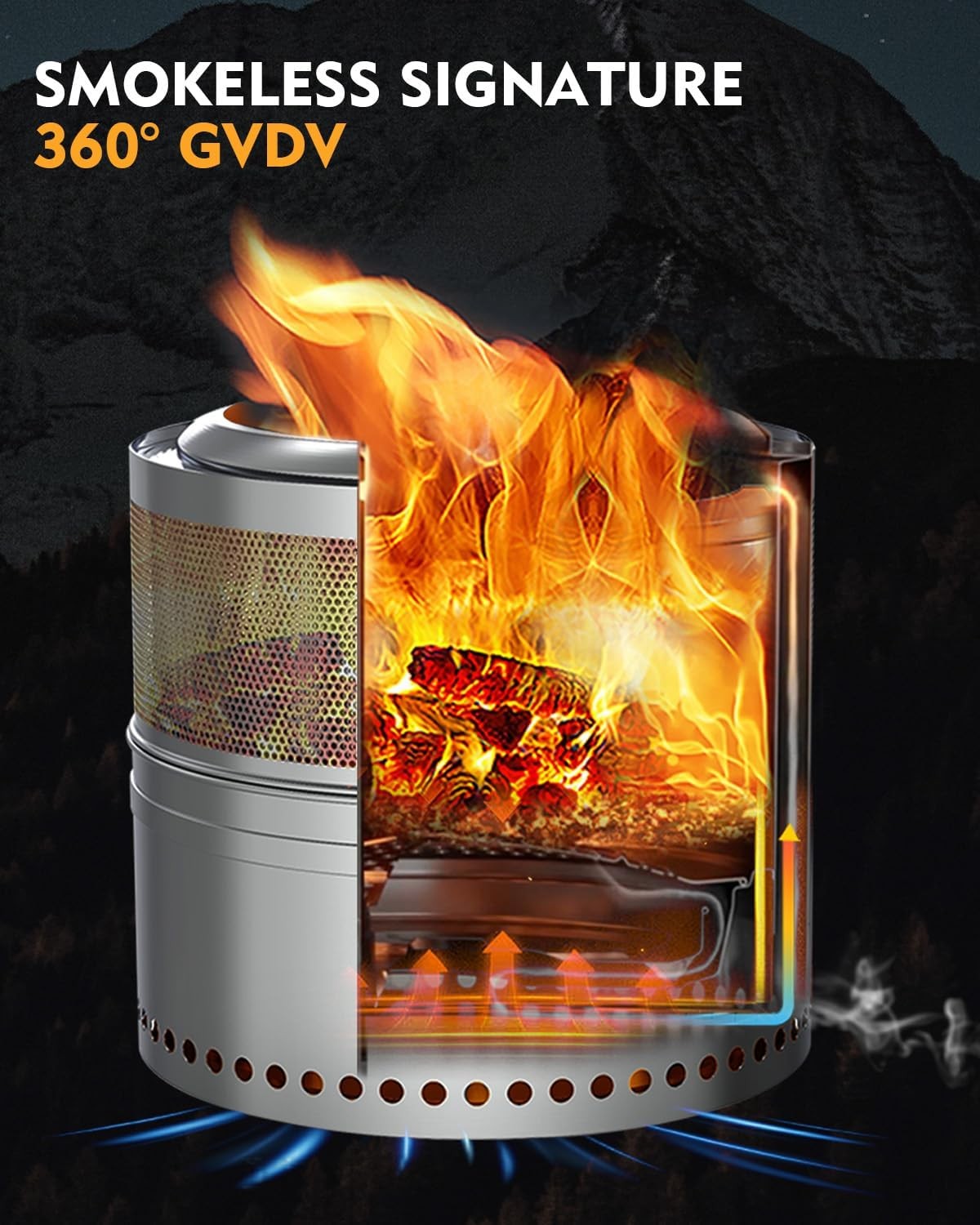 Taller Smokeless Fire Pits 20” Stainless Steel Wood Burning Stove + Travel Bag