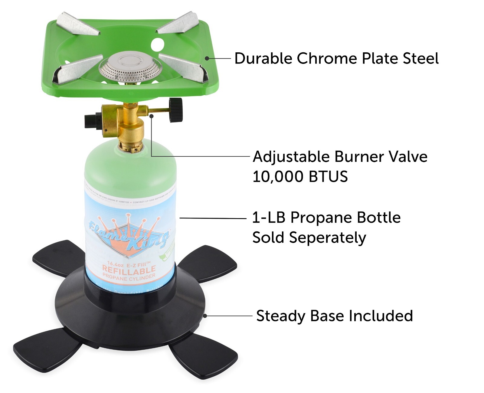 Single Burner Portable Camping Stove with Base for 1lb Propane Tank Bottle Top