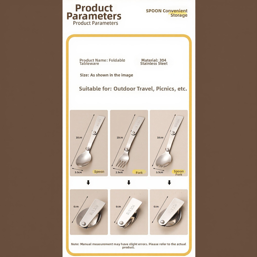 Stainless Steel Portable Foldable Fork Spoon Set for Picnic Travel Use
