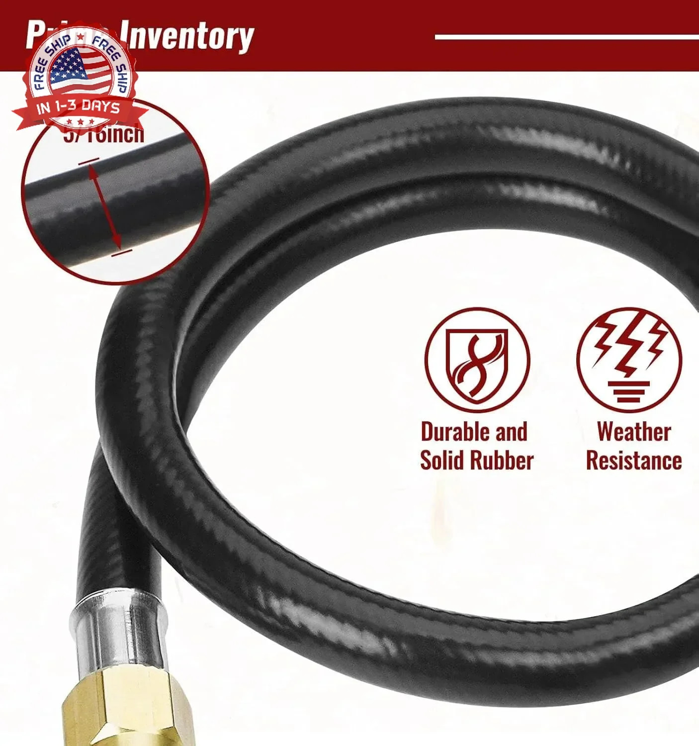 2 Feet Propane Hose Regulator Gauge 3/8 Inch Female Flare Heavy-Duty for Outdoor
