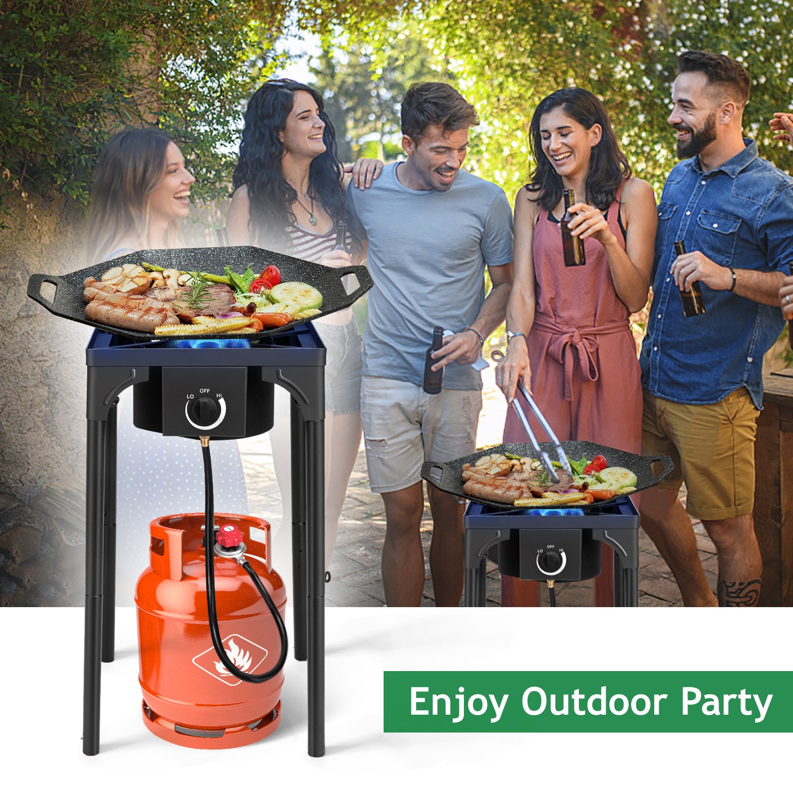 Square Single Burner Gas Propane Outdoor Stove 75,000 BTU long lasting Grill BBQ