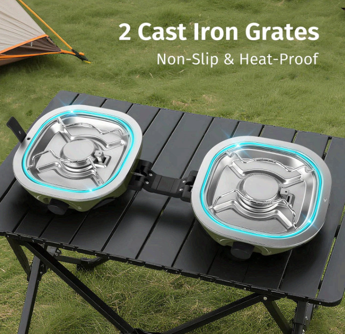 Portable 2 Burner Propane Camping Stove 20,000 BTU w/ Bag Green