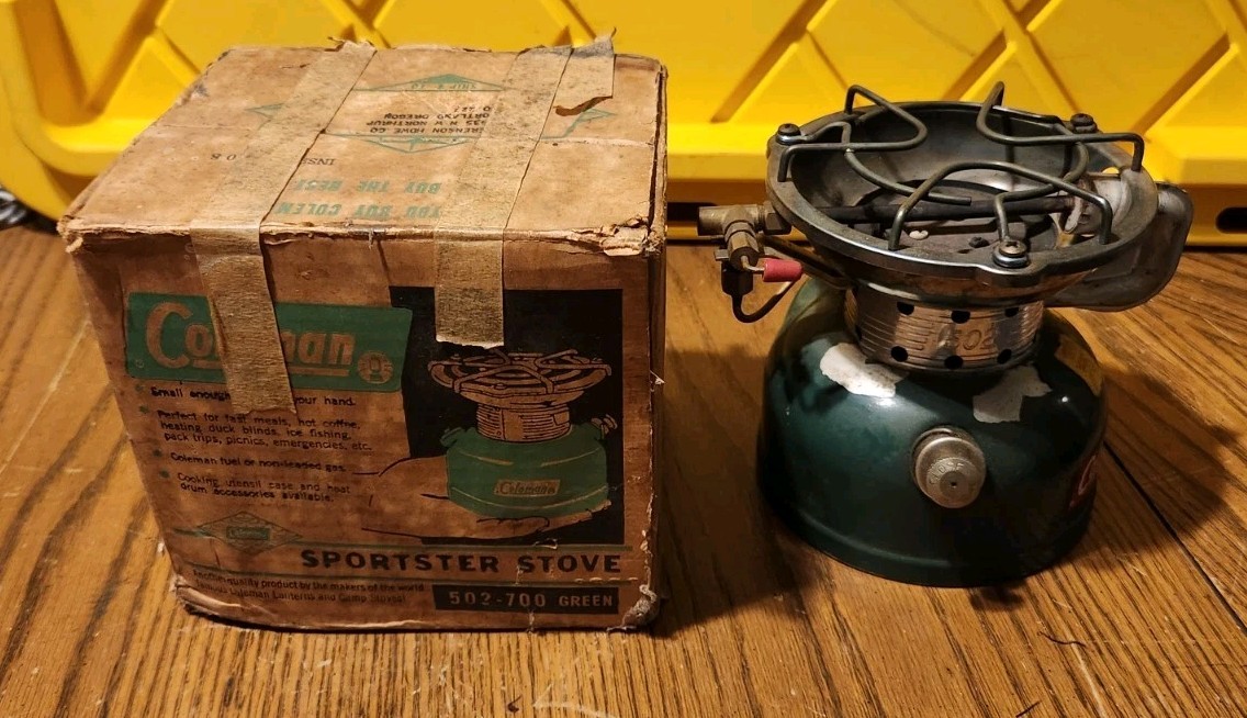 Vintage Coleman Sportster Camping Stove 502-700 One Burner Green In Original Box