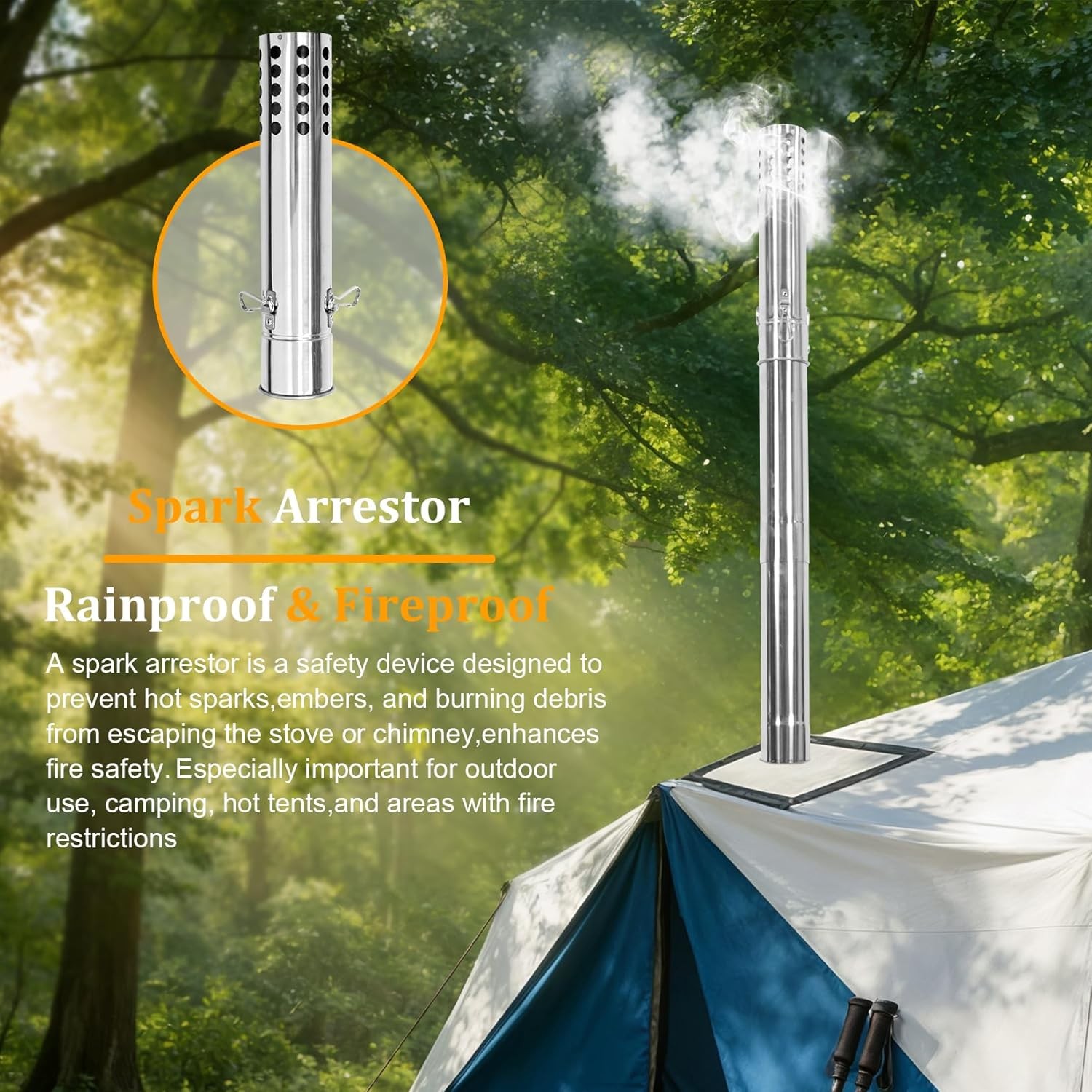 Stainless Hot Tent Stove 15in Wood Burning Stove W/ 6 Chimney Pipes Outdoor