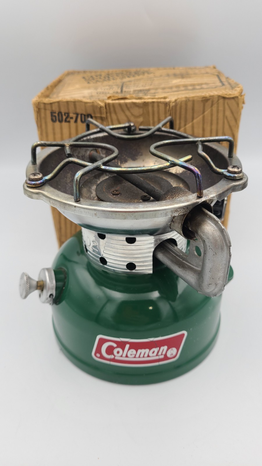 Coleman Model 502 Sportster Single Burner Camp Stove. Dated 4/82