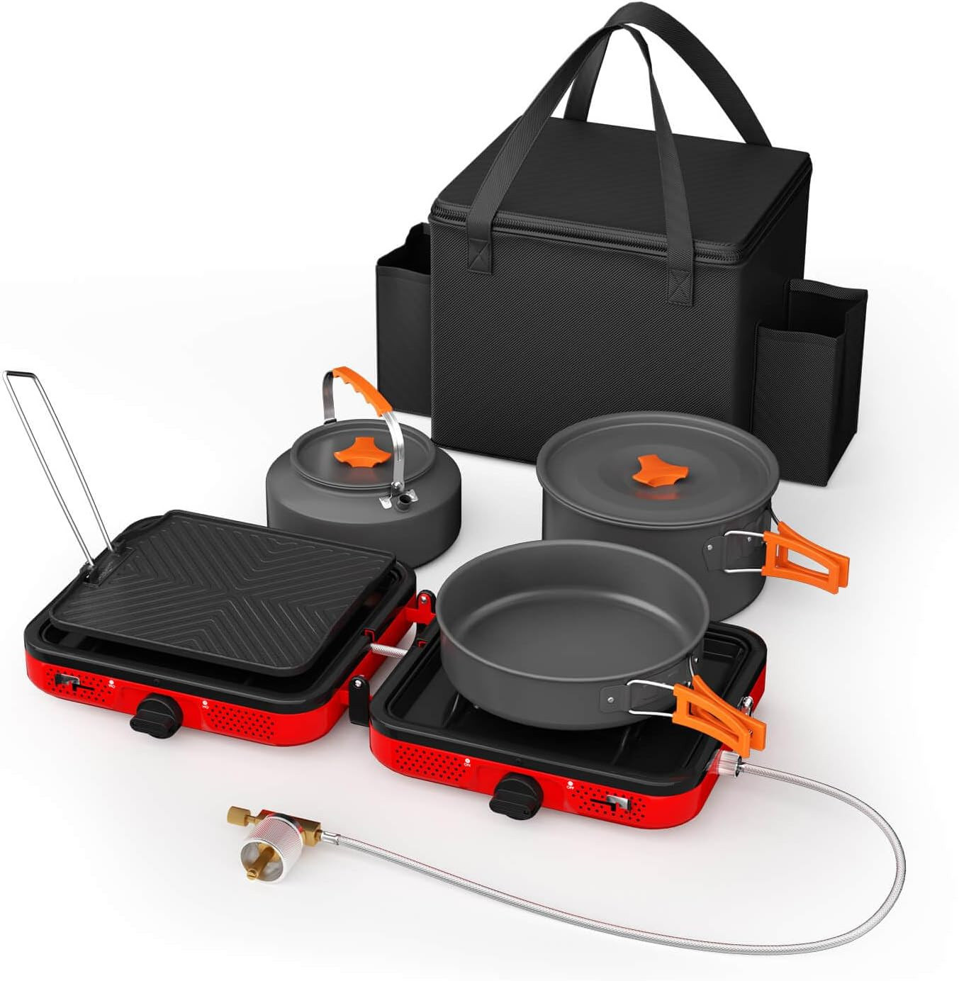 Camping Stove,2 Burner Propane Stove,20000 Btu/H Camping Cooking Set Includes Fr