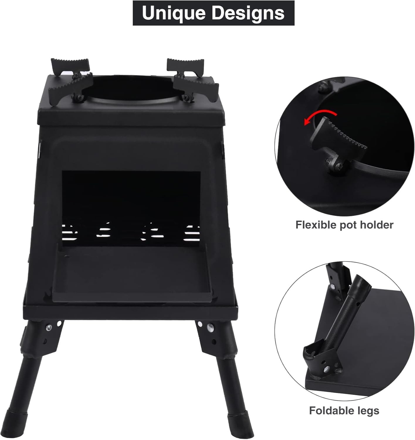 Lineslife SMALL Portable Cast Iron Wood Burning Camping Stove, Black