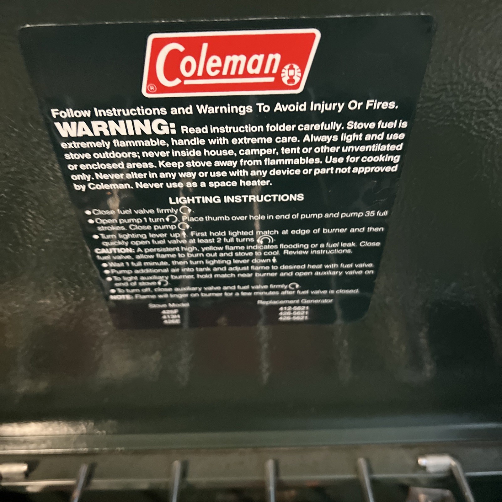 Vintage Coleman 425F 2 Burner Camp Suitcase Stove W/Fuel Tank 12/88 Clean