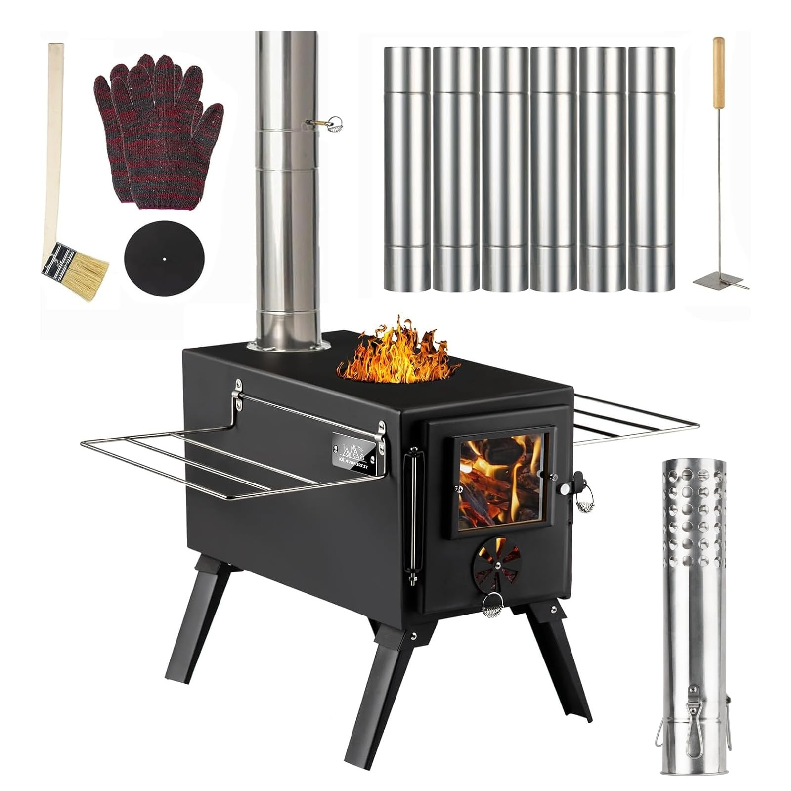 Hot Tent Stove,Wood Burning Stove,Small Wood Stove with 7 Stainless Chimney P…