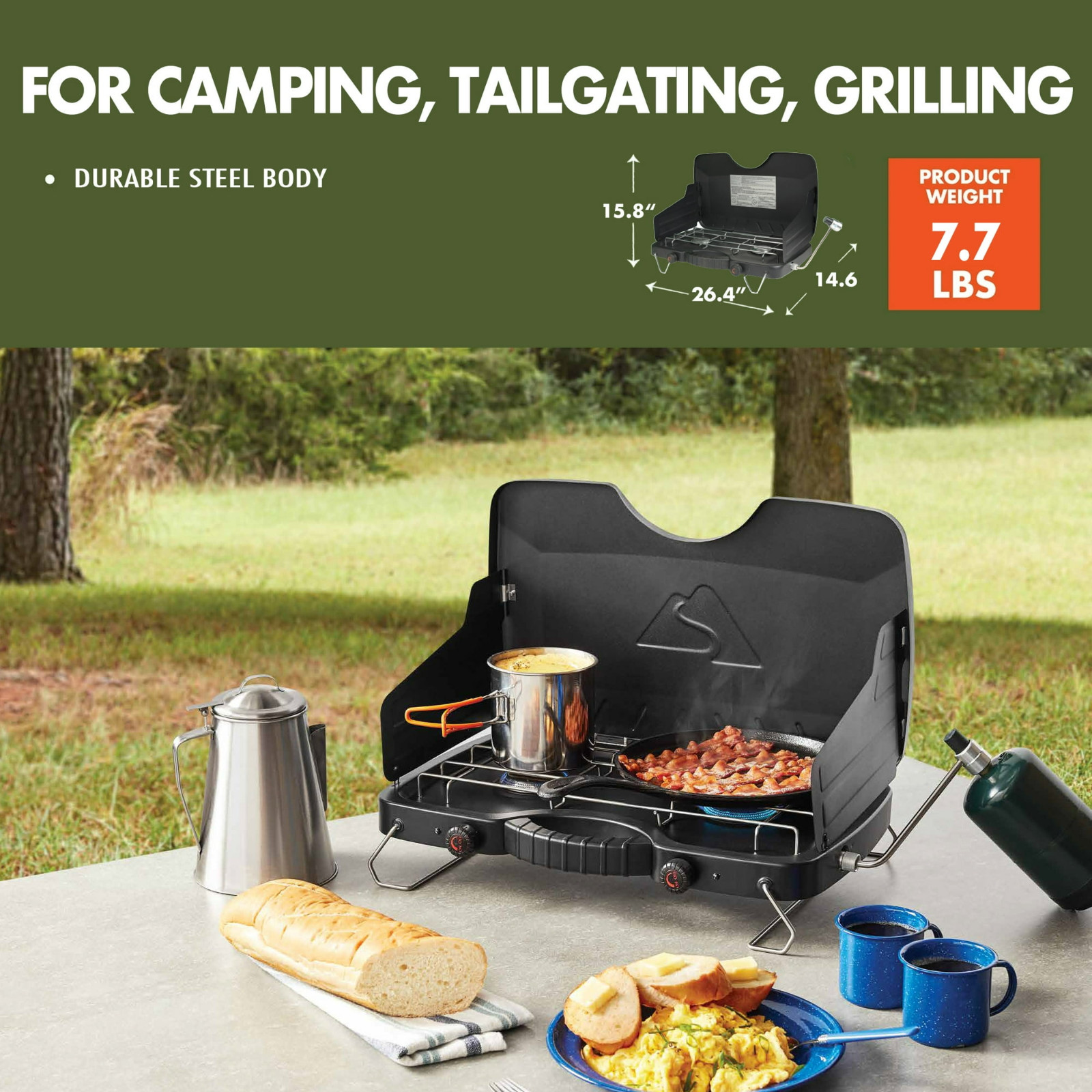 2-Burner Propane Gas Camping Stove, Black, W170
