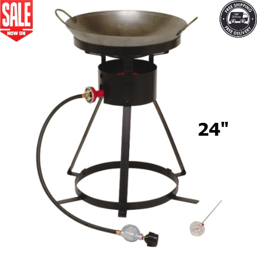 24″ Outdoor Propane Gas Burner Stove 18″ Wok Pan and Thermometer for Cooking