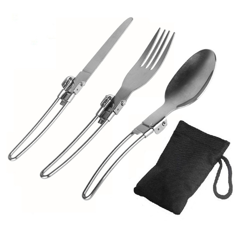 Utensil Set Camping Cutlery Utensil Set Folding Silver Spoon Fork Newest