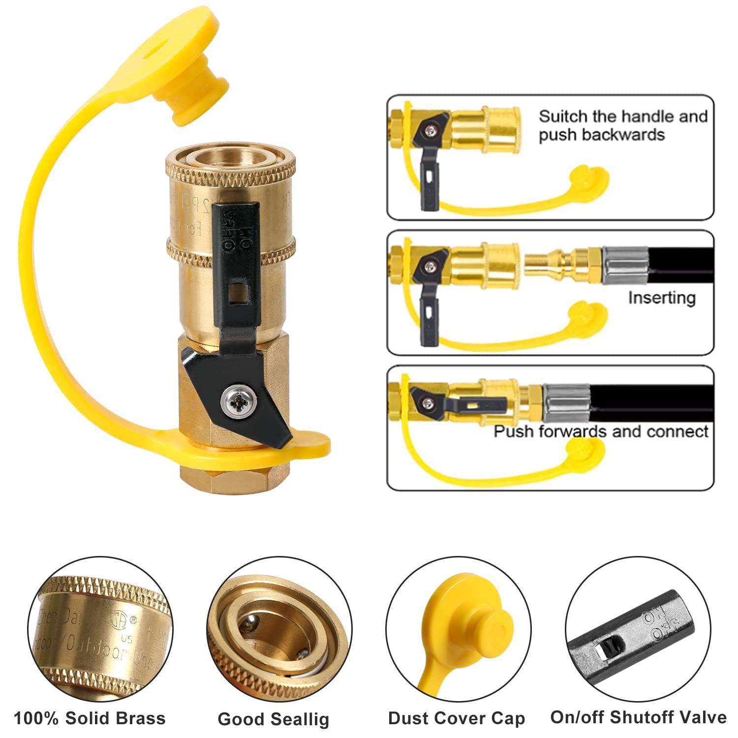 ATKKE RV Propane Quick Connect Fitting Adapter Valve, 1/4″ 7-Pieces, yellow
