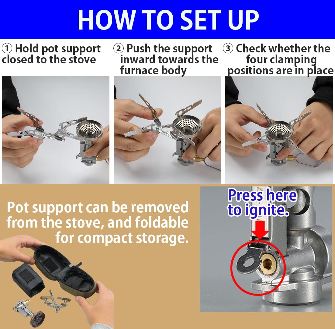 CAMPINGMOON XD2F Silver Canister Top Stove Portable Compact Foldable Igniter