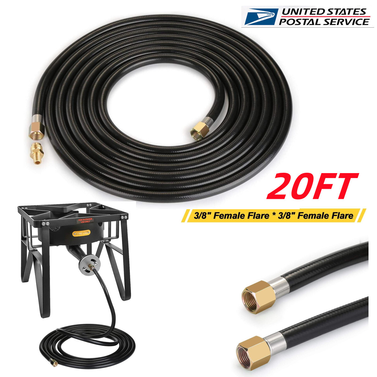 20FT Propane Hose Assembly With 3/8″ Female Flare for Gas Grill, RV, Heater New