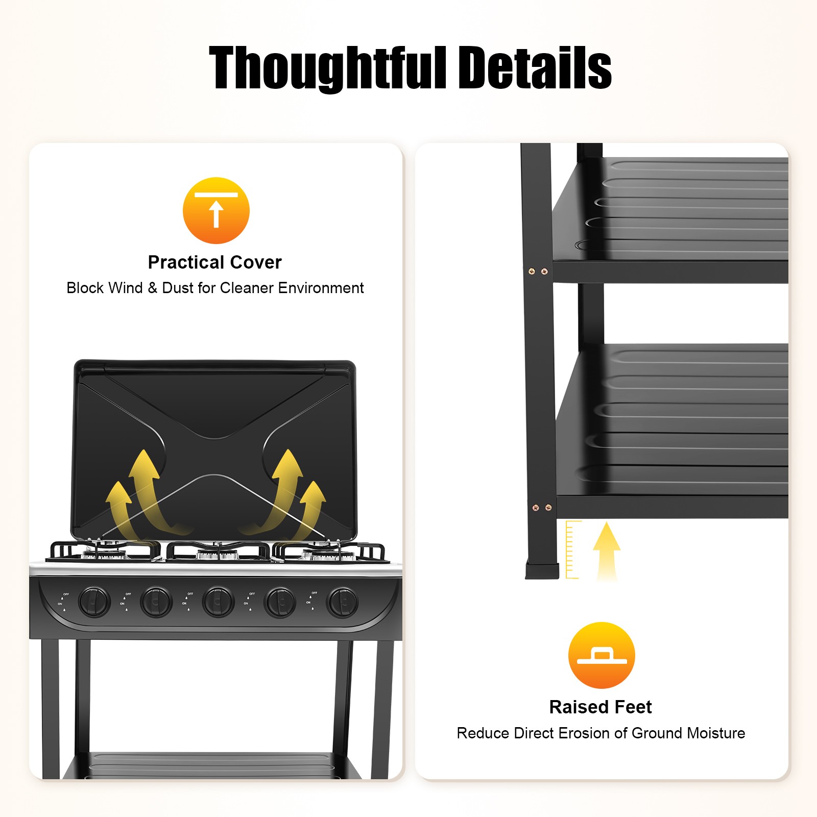 Outdoor Cooking Natural Gas Stove 5-Burners W/ Storage Rack For Camping/Kitchen