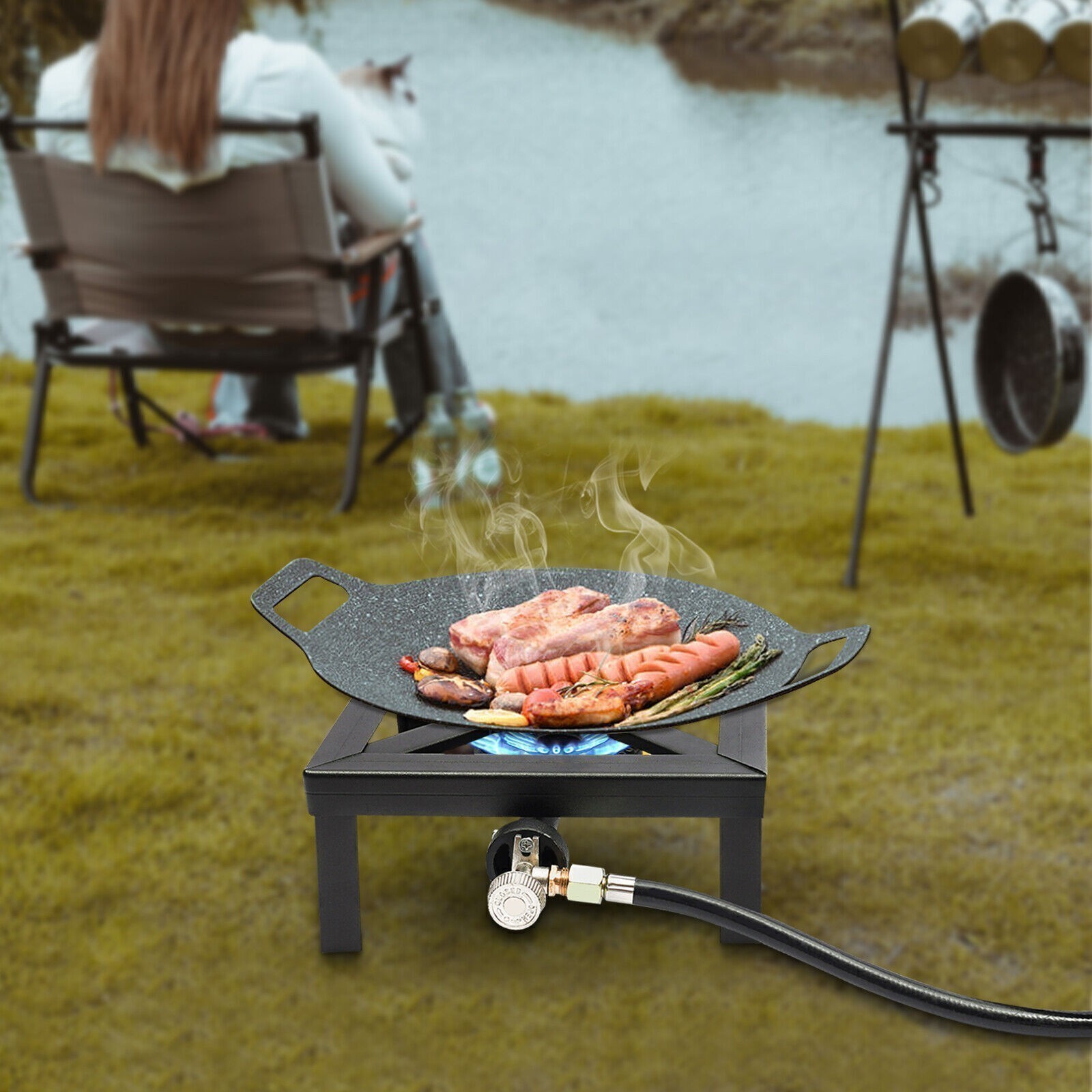 Propane Cooker Burner Stove Gas Outdoor Cooking Camping Stand BBQ Grill & Hose
