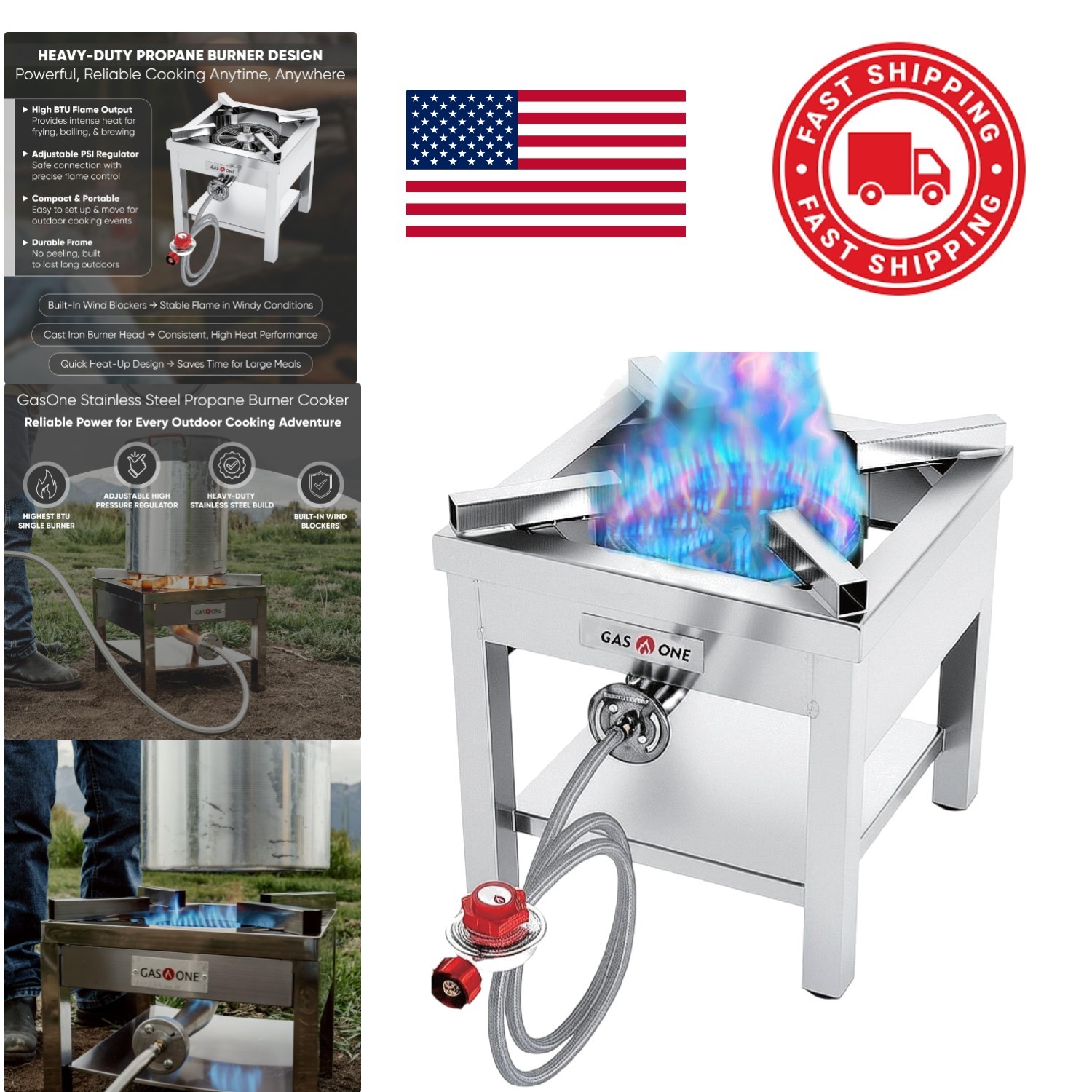 High Output Propane Burner with Adjustable Regulator for Turkey Frying Outdoors