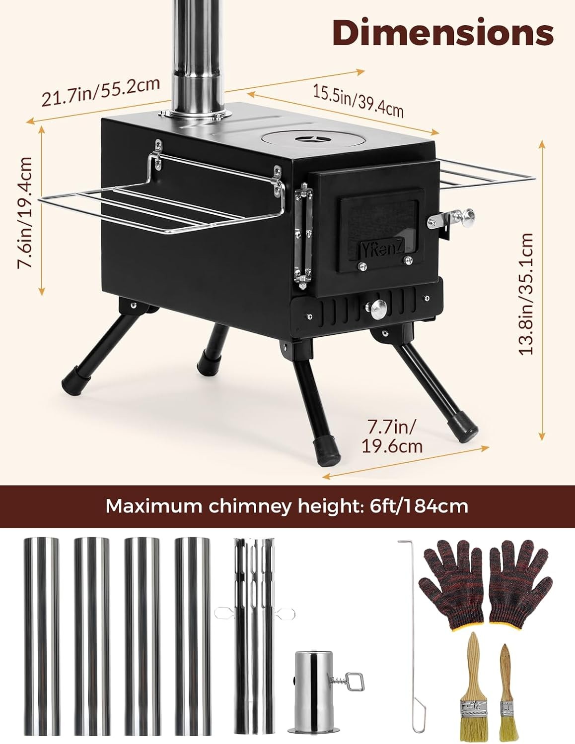 Hot Tent Stove High-Temp 7-Section Wood Burning