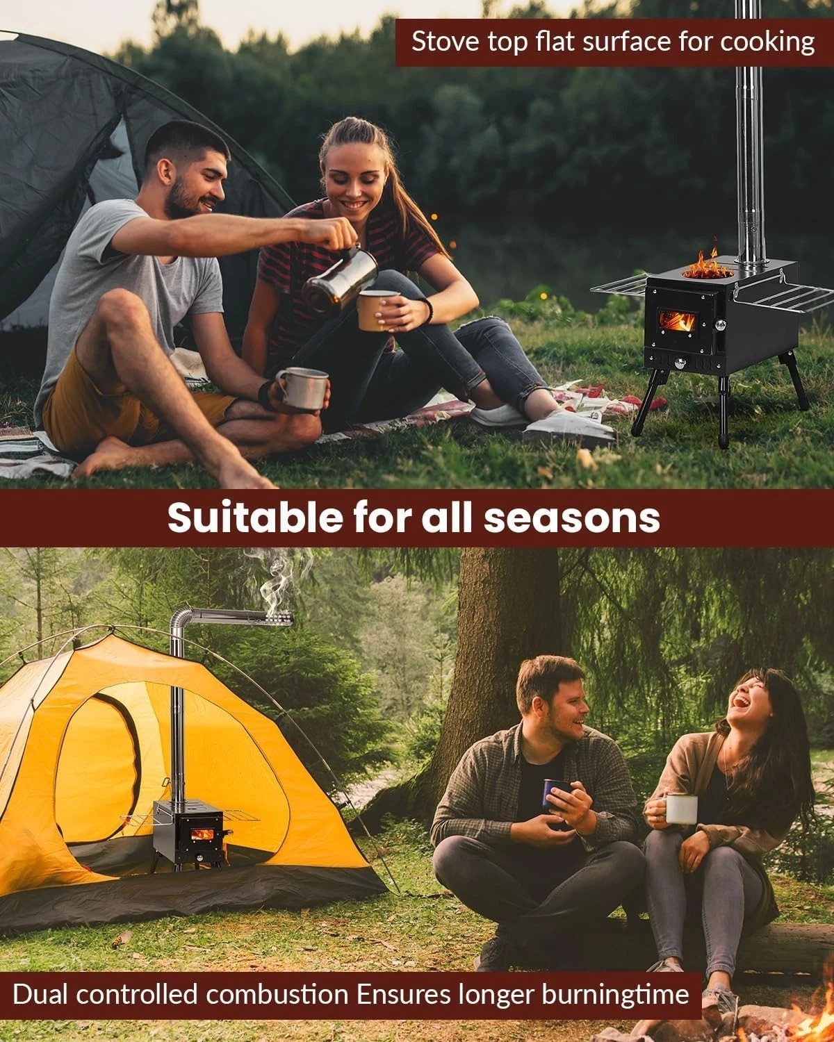 Wood Stove, Hot Tent Stove with 7-Section Stainless Steel Chimney, HeatContro…
