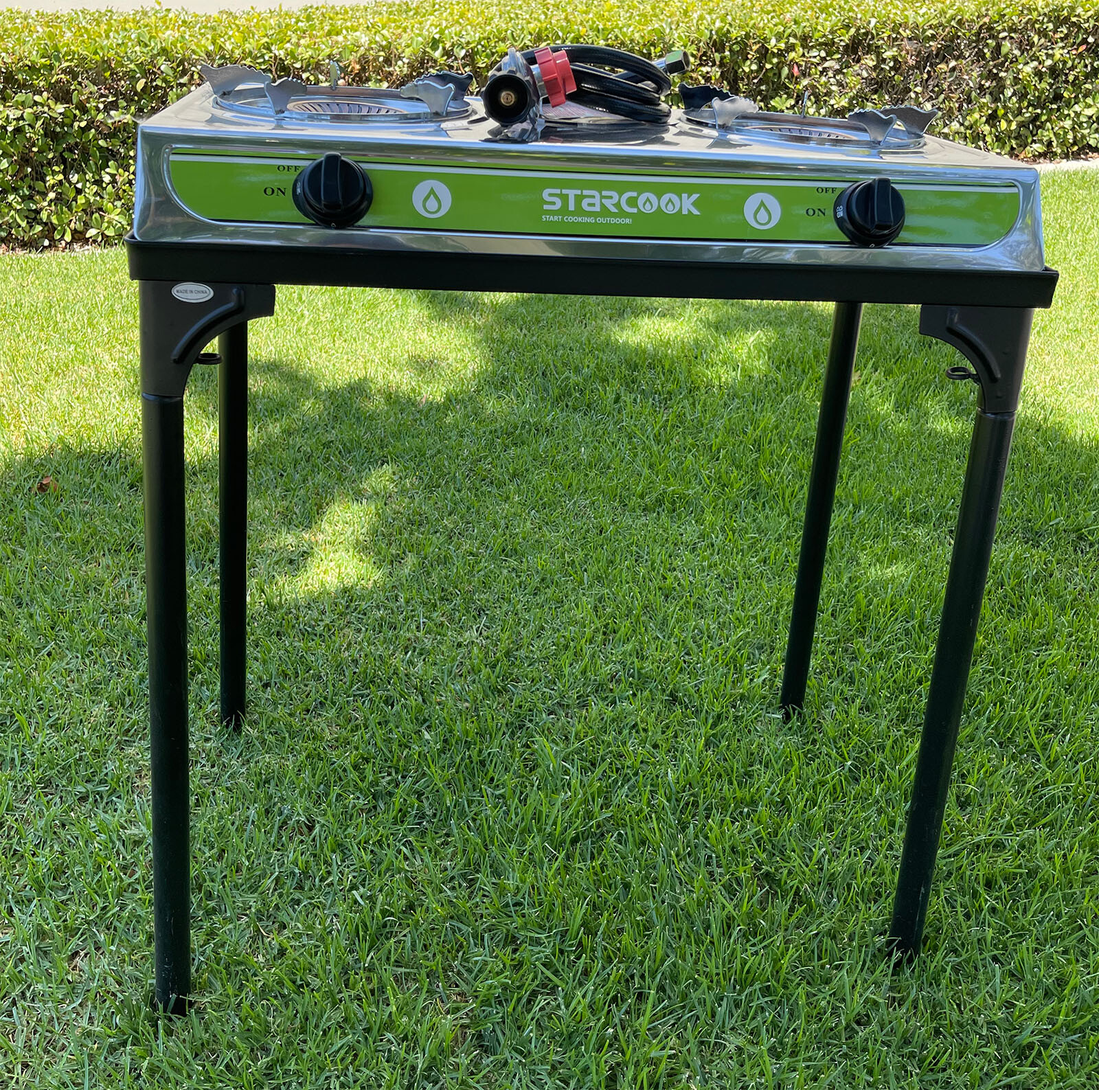 Stainless Double Propane LP Burner Stove Cooker W/Cast Iron Stand & Regulator