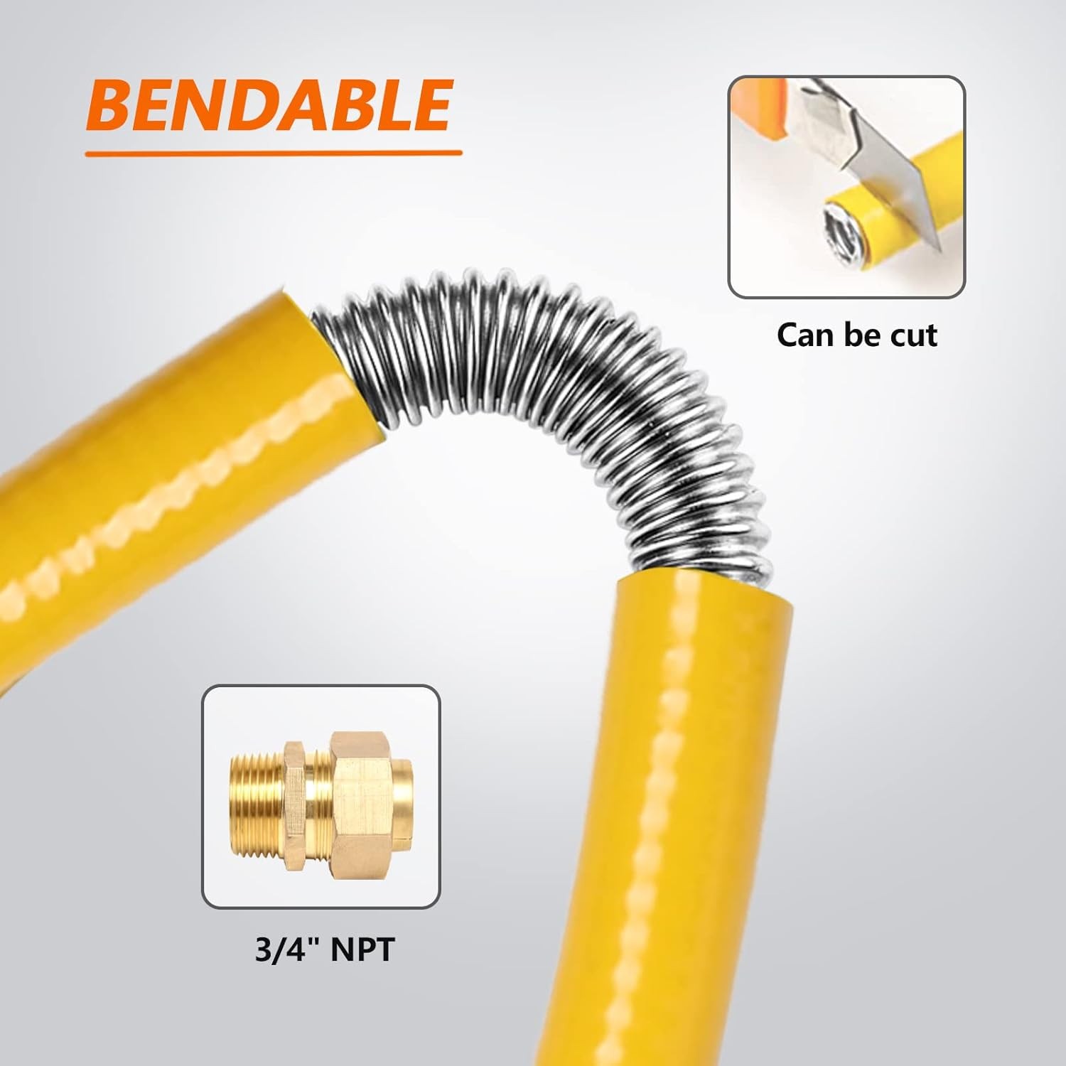 70ft 3/4” Flexible Gas Line, CSST Corrugated 3/4'', Yellow
