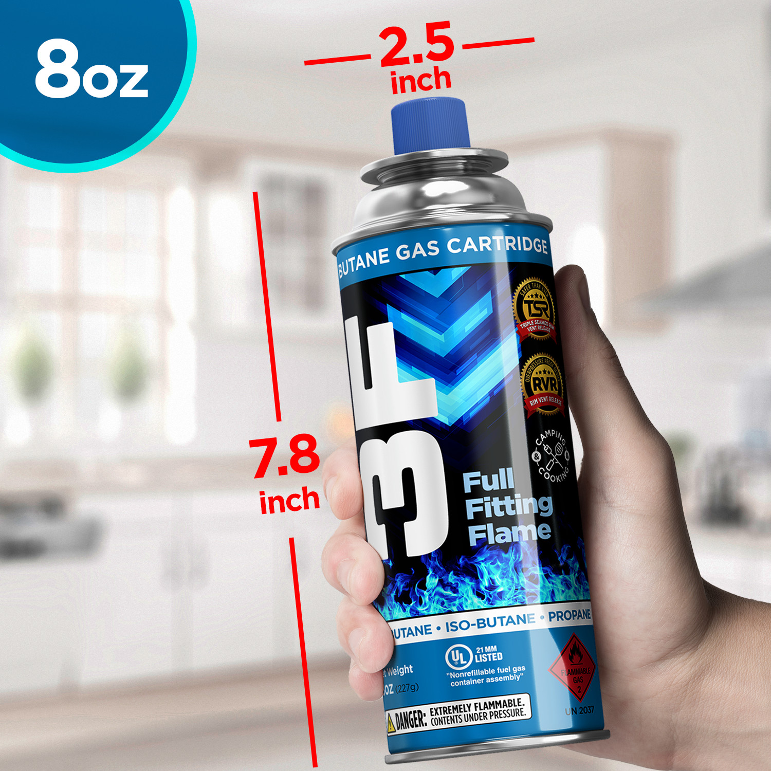 Butane Fuel, Pure-Refined, 8oz, For All Camping Stoves Compatible With 8oz Cans