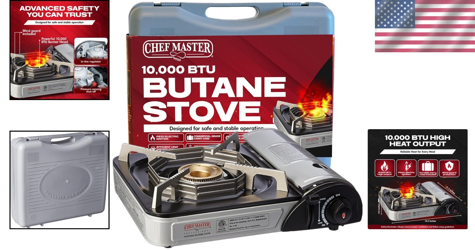Chef-Master 10,000 BTU Portable Butane Stove with Carry Case & Safety Features