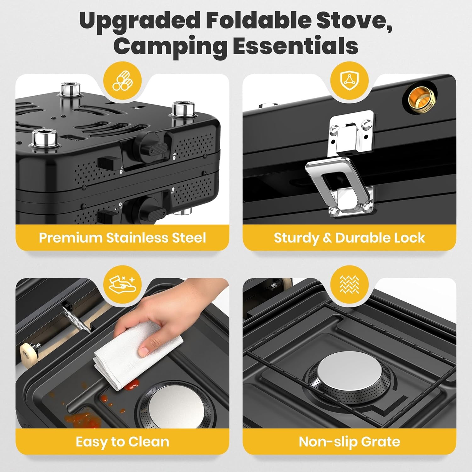 Camp Stove Propane, 2 Burner Folding Propane Camping Stove with Carrying Bag, Ad